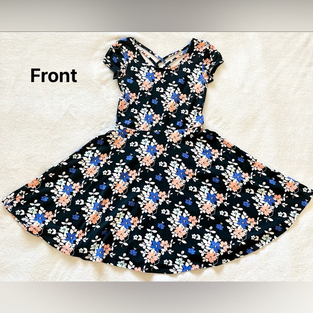 Aeropostale Black Dress with Blue and Pink Floral Pattern